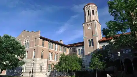 Outside photograph of Keck Hall in Rice University