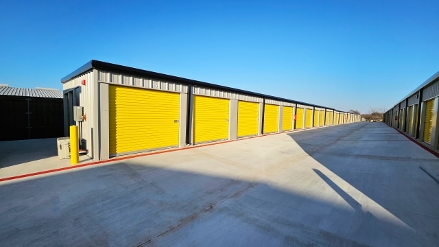 rows of yellow door storage units